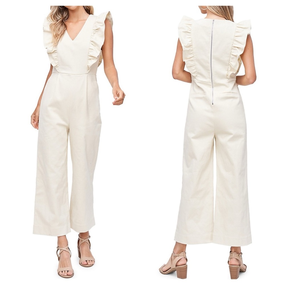 NWOT En Saison Ruffled Cotton-Blend Jumpsuit in Natural Cream